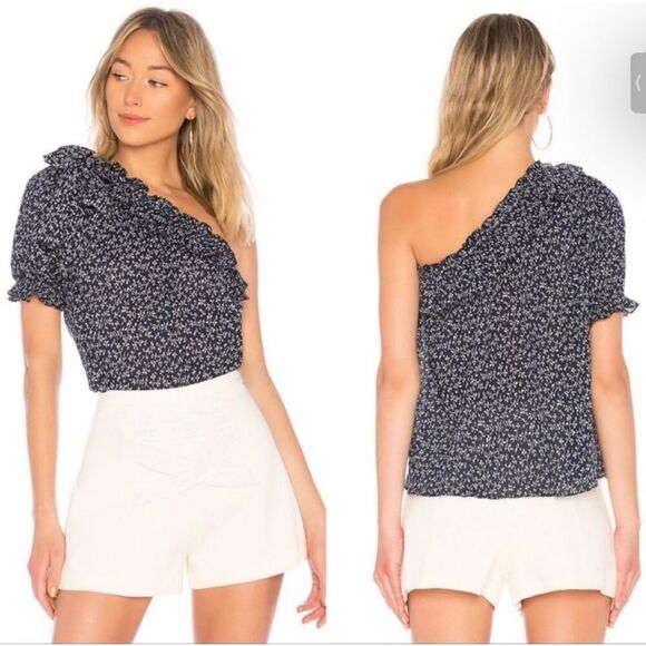 Ulla Johnson Alene One Shoulder Top Midnight Micro Floral 6 - Picture 9 of 9